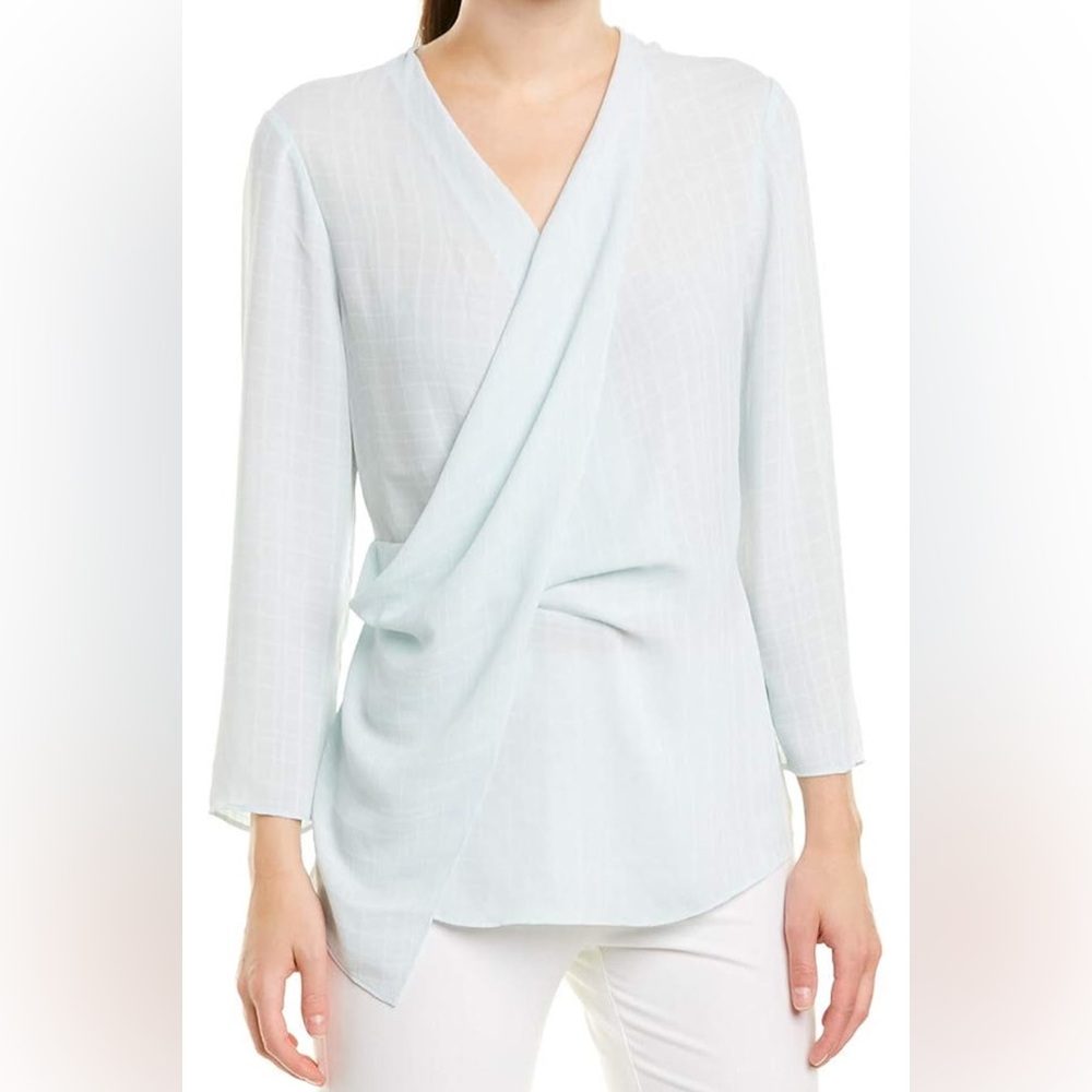 NIC+ZOE Blue Grid Elegant Drape Top